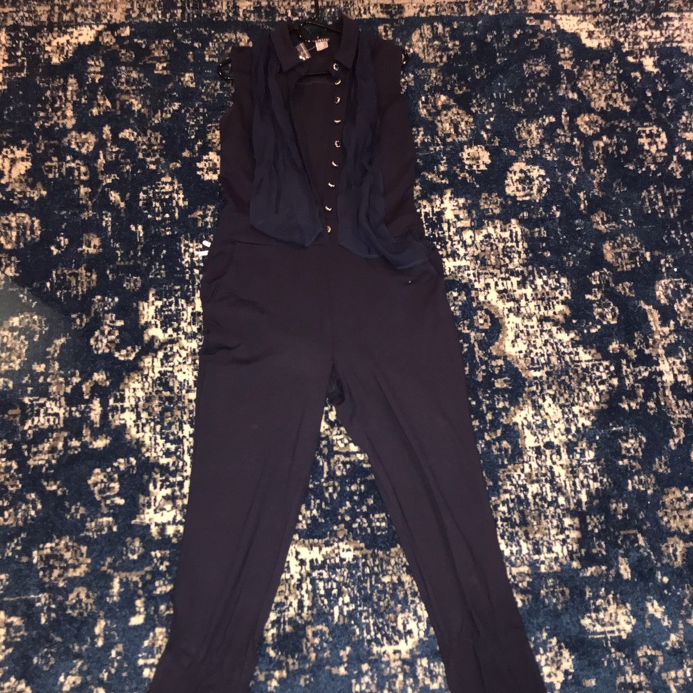 Navy blue button detail jumpsuit